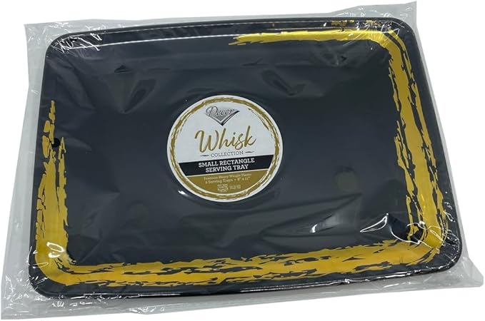Disposable Whisk Collection Plastic Black Rectangular Serving Tray Gold Accent 8" x 11" - Stunning and Perfect for Any Occasions: Pack of 8