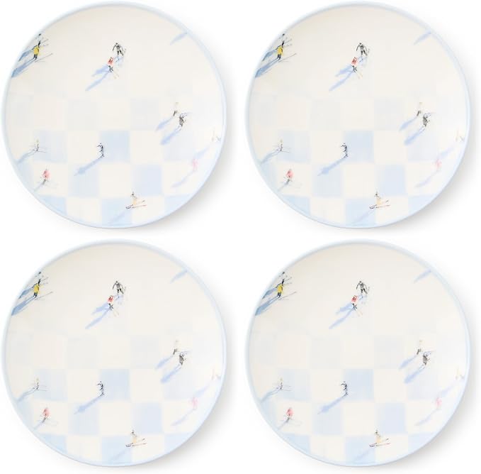MACKENZIE-CHILDS Gray Malin Set of 4 Stoneware Appetizer Plates, Decorative Dinnerware Plate, 5.5 Inches, Ski Holiday