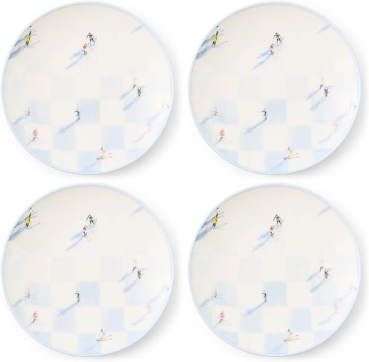 MACKENZIE-CHILDS Gray Malin Set of 4 Stoneware Appetizer Plates, Decorative Dinnerware Plate, 5.5 Inches, Ski Holiday
