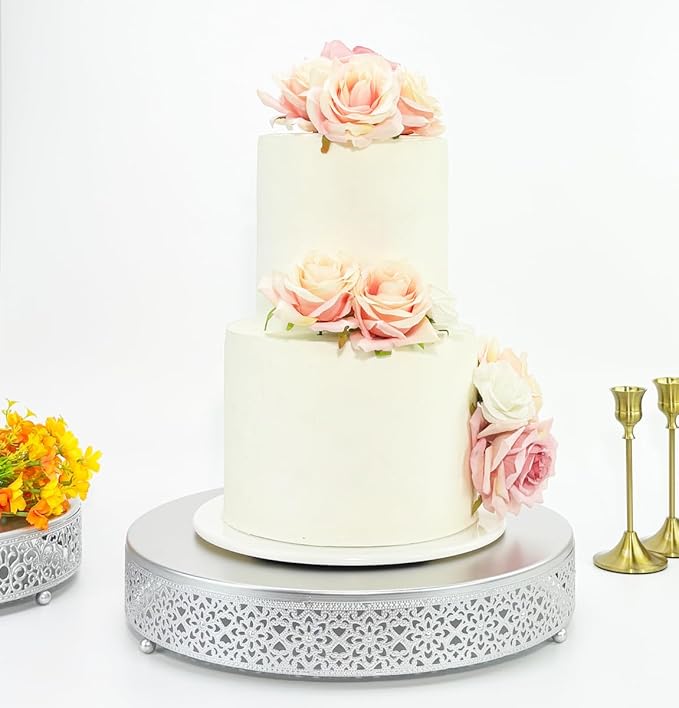 Cake Stand, Metal Round Cupcake Dessert Stand Cake Display Holder Cookies Fruit Serving Tray Decor for Wedding Party Birthday Baby Showers Anniversary (14in, Matte Silver)
