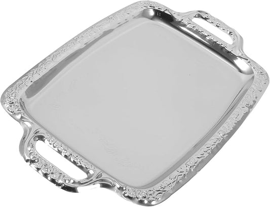 DOITOOL Vintage Silver Serving Tray Metal Decorative Tray for Serving Food Condiments Fruit, Rectangular Tableware for Kitchen Dining Living Room, 15. 35 X 9. 05 Inch