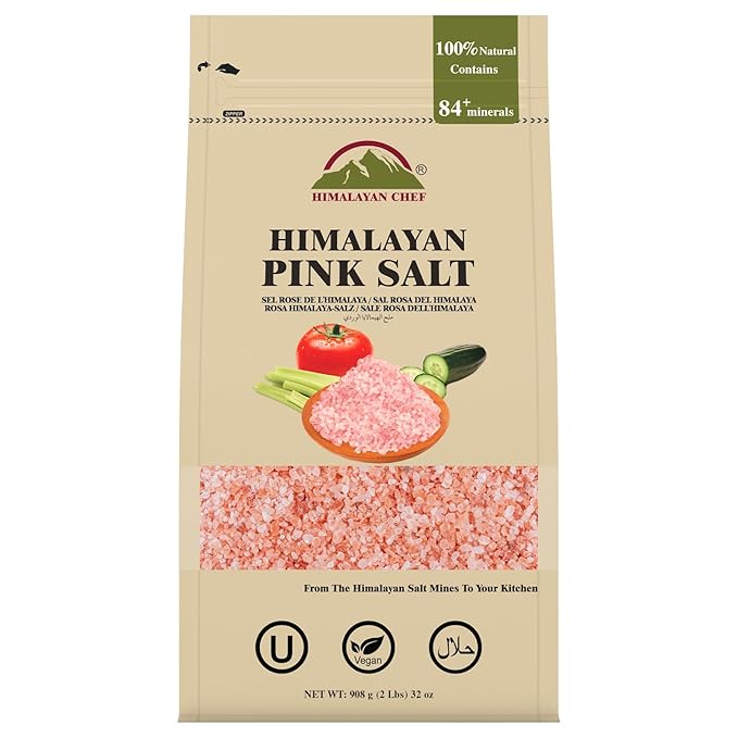 Himalayan Chef Pink Himalayan Salt Coarse Grain, 2 lbs Bag - Pure, Natural, Kosher, Mineral-Rich, Ideal for Grinder Refills, Cooking, Seasoning