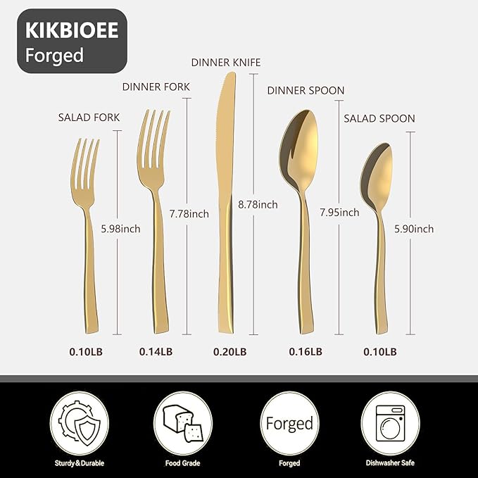 20-Piece Gold Silverware Set, Stainless Steel Cutlery Set, Handle Flatware Set, Modern Mirror| Dishwasher Safe| Service for 4
