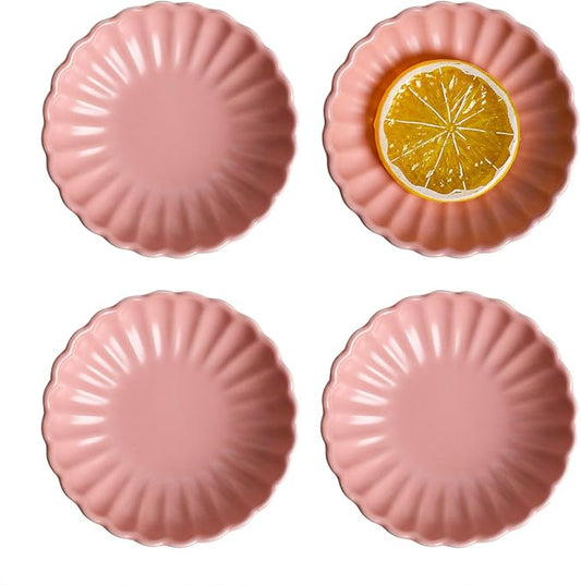 Gaolinci 3.5 Inches Flower Shape Ceramic Sauce Dish,Mini Side Seasoning Dish,Snack Serving Dishes,Porcelain Small Saucer Set(Set of 4)