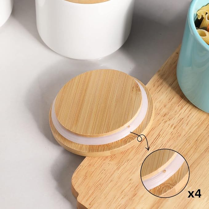 Sweejar Kitchen Canisters Ceramic Food Storage Jar Set, Stackable Containers with Airtight Seal Wooden Lid for Serving Ground Coffee, Tea, Herbs, Grains, Sugar, Salt - Set of 4 (Jade)