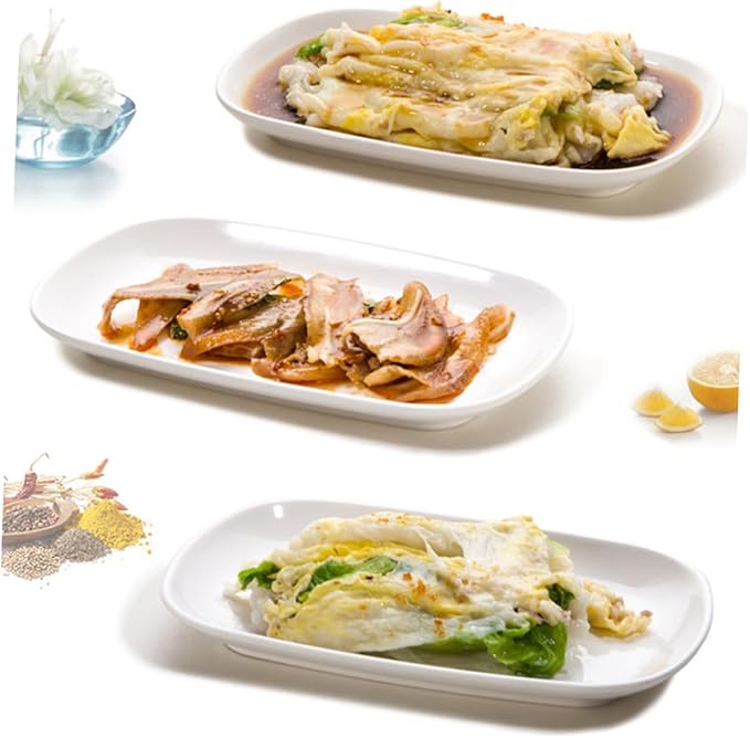 Zerodeko 3pcs White Appetizer Plates Set Rectangular Snack Serving Trays for Family Gatherings Parties Weddings
