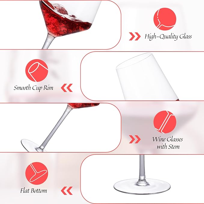 KAMMAK Wine Glasses Crystal Red and White Wine Glasses Set of 2, 17oz Hand Blown Large Glass with Long Stem, Premium Glassware for Wine tasting, Birthday Gift, Party, Anniversary