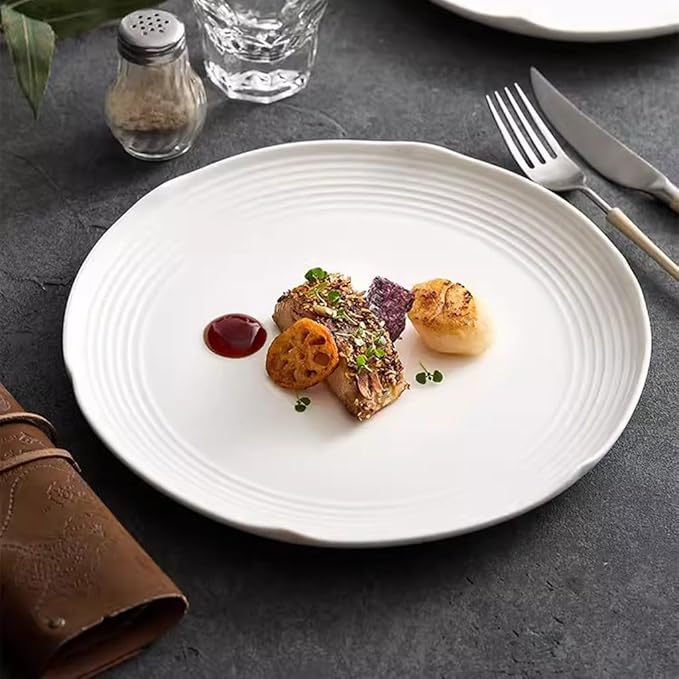 SONGCHAO Party Supplies Home Ceramic Dinner Plate Western Plate Steak Plate Restaurant Appetizer Plate Salad Plate Kitchen Tableware White Party Plates (Color : 25cm)