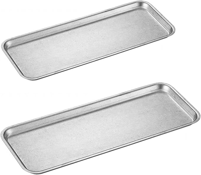 Vintage Decorative Trays, Rectangle Bathroom Tray, Vanity Tray, Farmhouse Stainless Steel Platter, Set of 2, Silver Gray