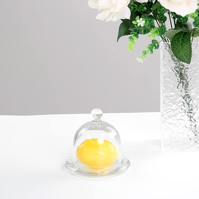 Glass Dessert Dome with Base, Mini Decorative Cake Tray with Glass Dome Cover, Cake Fruit Display Server Tray for Kitchen, Party, Weddings, Appetizer Dessert and Cheese Serving Platter