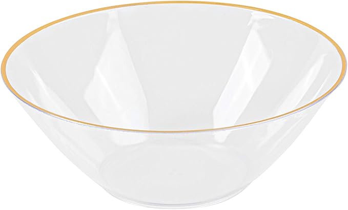 [6 OZ 20 Count] Clear Plastic Organic Party Dessert bowls ice cream bowl With Gold Rim Premium heavyweight Elegant Disposable Tableware Dishes
