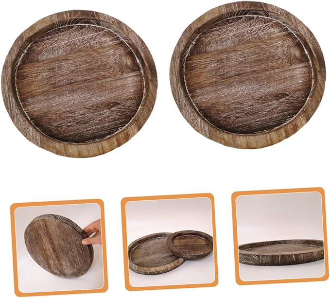 Zerodeko 2Pcs Round Wooden Serving Tray for Organizing Countertop Storage Tray for Kitchen Bathroom and Home Classic Design Easy to Clean