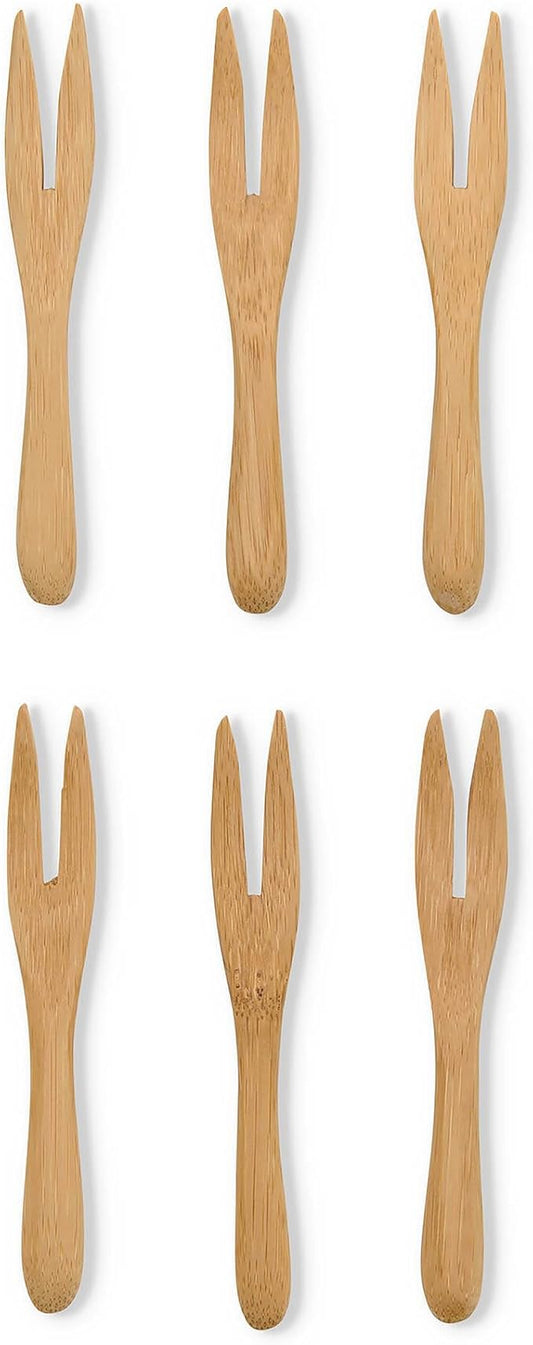HIC Kitchen Reusable Mini Serving Forks, Burnished Bamboo, Set of 6