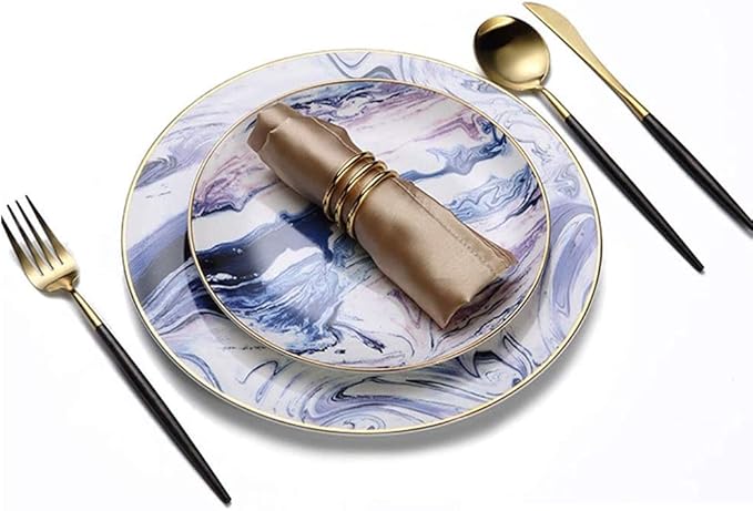 Elegant Dinnerware Set Dinner Plates Bowls Set Fine Bone China Porcelain Dinnerware Set Service For 1, White Blue Luxurious Tableware Sets,A