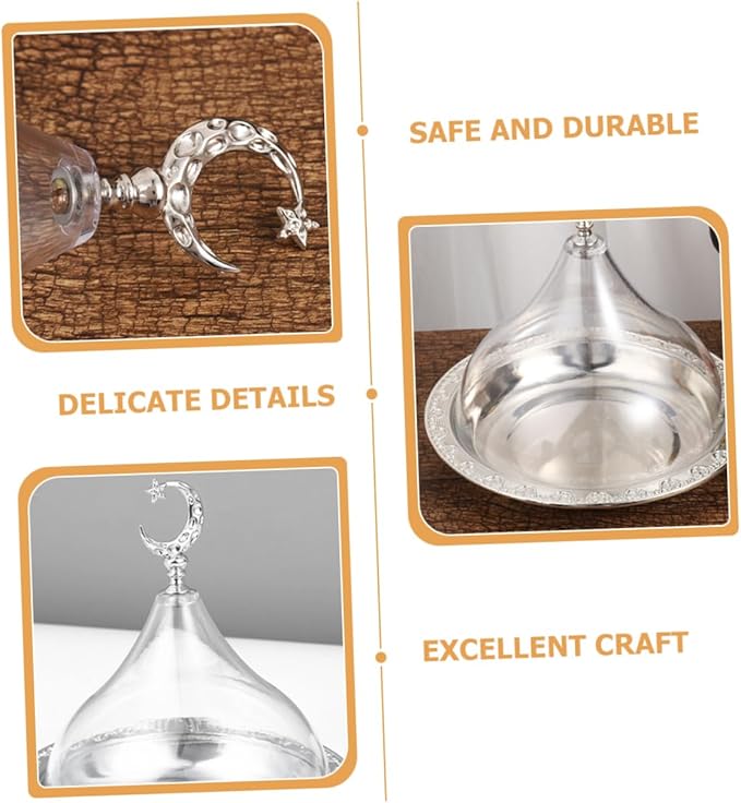GLEAVI Elegant Dessert Plate Lid Cake Serving Tray for Snacks Cupcakes Silver