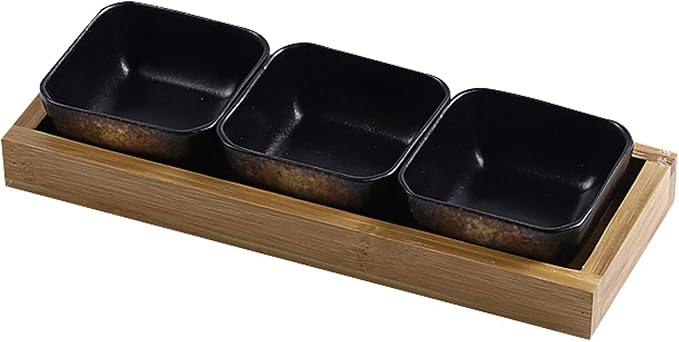 Sauce Dipping Saucer Sauce Dipping Bowls 3.3 Oz Soy Sauce Dipping Bowls Side Dish Plates for Snack Sushi Fruit Appetizer Dessert Ceramic Dip/Dipping Bowls Set Of 3 with Bamboo Tray Soy Sauce Bowls Di
