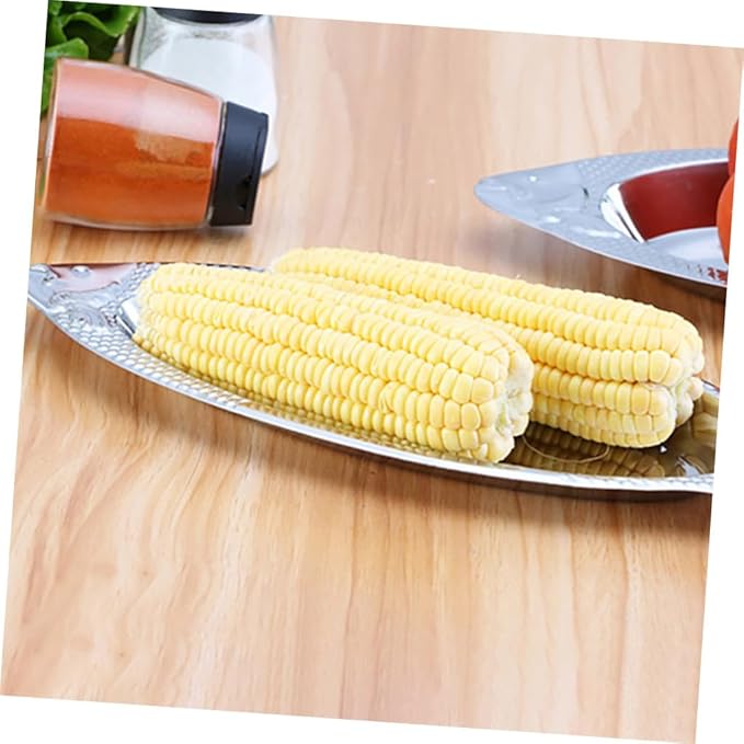 VOSAREA 2pcs Stainless Steel Fish Plate Charcuterie Boards Grilling Plate Serving Trays