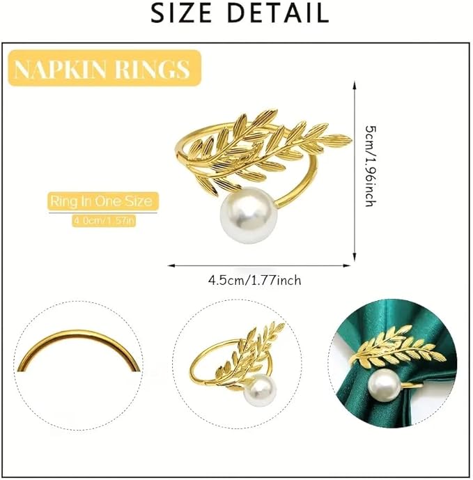 Gold Pearl Napkin Rings Bulk Set of 12 Napkin Ring Holder for Christmas Thanksgiving Wedding Party Easter Dinner Dinner Table Decorations