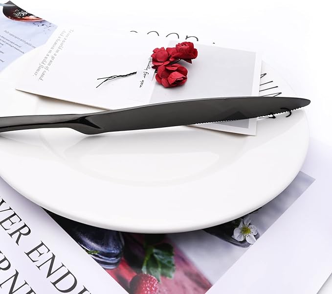 Black Tableware 20Pcs Mirror Polished 18/10 Stainless Steel Luxury Flatware - Heavy Cutlery Set Service For 4 Include Knives/Forks/Spoons/Salad Fork/Teaspoon, Dishwasher Safe