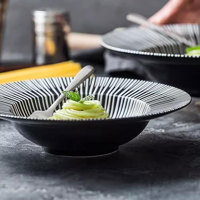 Kitchen Plates Creative Western Pasta Steak Plate Restaurant Cold Dish Plate Appetizer Plate Commercial Noodle Soup Bowl Deep Plate Restaurant Plates(20.5cm)