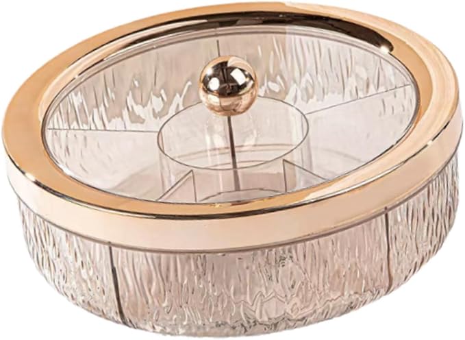 Divided Serving Tray with Transparent Lid Rotating Snack Tray Appetizer Platter Divided Dessert Dish Suitable for Living Room Gatherings GIF, Rose Golden Ball