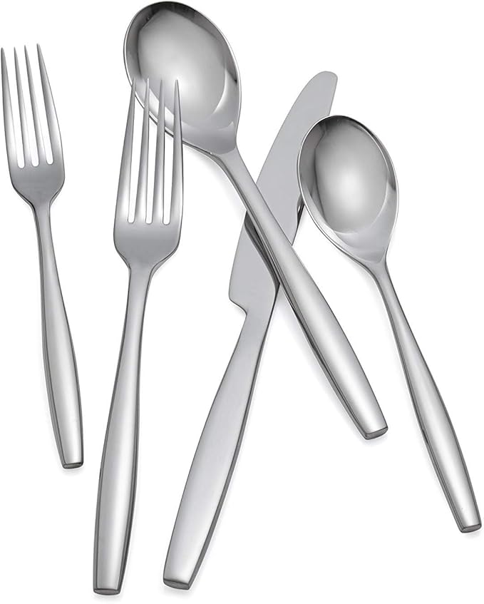 nambe Aidan 5-Piece Stainless Steel Flatware Set | 18/10 Mirror Stainless Steel Silverware Cutlery Set | Designed for Home Kitchens, Hotel, or Restaurant Use | Service for 1 | Dishwasher Safe