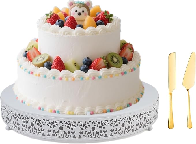 MTJYQTF White Cake Stand Set - 16 in Metal Round Cupcake Dessert Stand with Cake Cutting & Cake Spatula for Party, Candy Table Display for Wedding Birthday Baby Shower CS003-16pan-white
