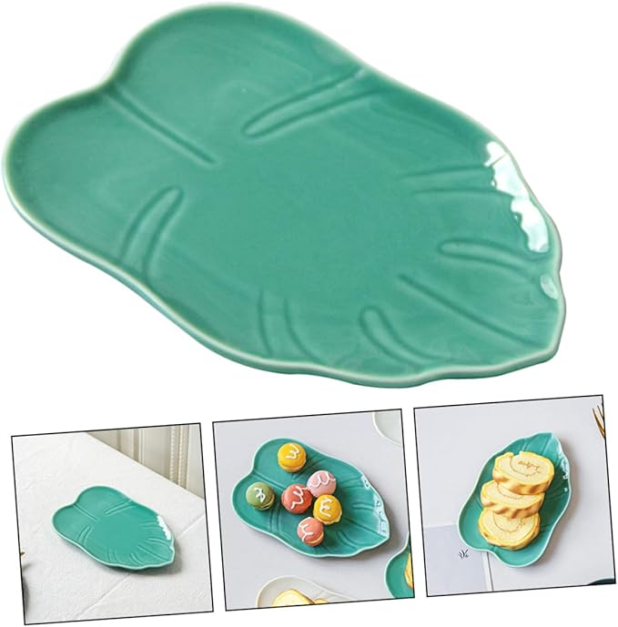 Mobestech Leaf Pattern Ceramic Plate for Desserts Snacks Appetizers Versatile Dinnerware Dishwasher Safe