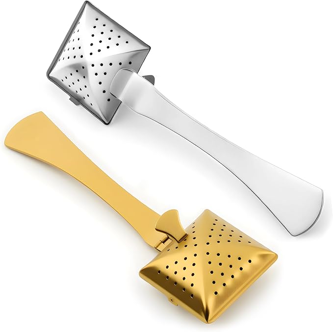 2PCS Stainless Steel Tea Infuser,Creative Square Tea Diffuser with Fine Holes Tea Strainer Steeper for Loose Leaf Tea Spices Seasonings Teawear Accessories Father's Day Gift, Gold+Silver