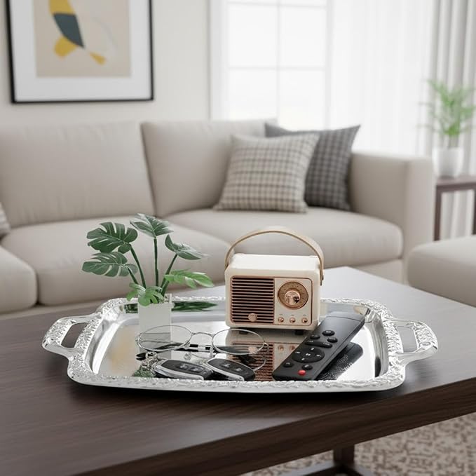 Zerodeko Sturdy Metal Serving Tray Multi-purpose Food Plate Dining Room Easy to Handle
