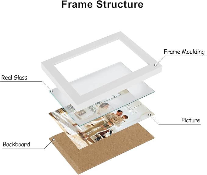 4x6 Double Horizontal Hinged Picture Frame Folding Photo Frame in White Pine Wood with Real Glass for Tabletop P-BAI-2H46