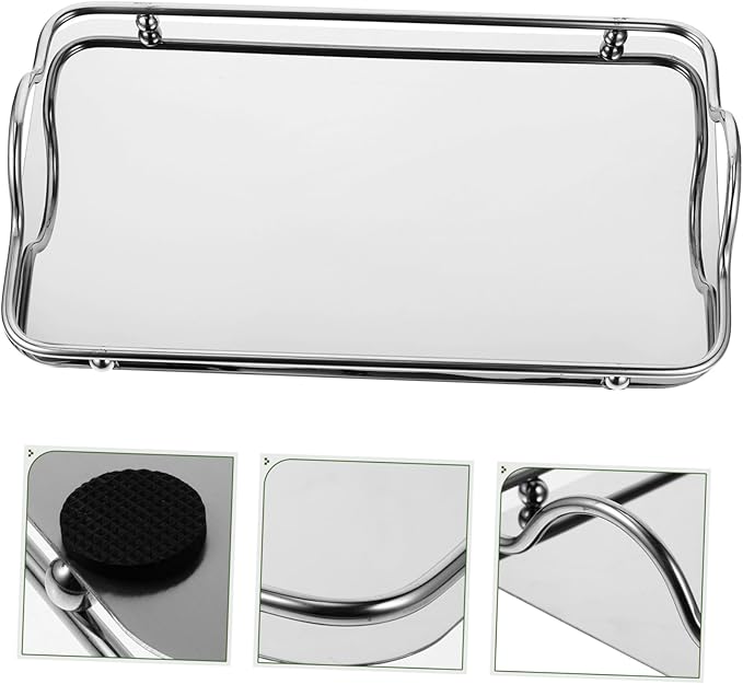 GANAZONO Stainless Steel Serving Tray Handles Rectangular Trays for Bar Restaurant
