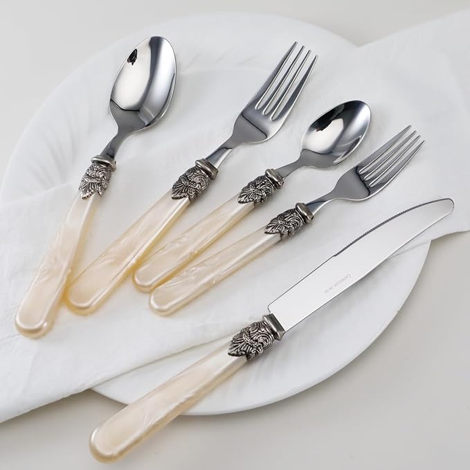 REVERIE Collection 18/10 Stainless Steel Vintage Flatware set,Sliverware set,Dishwasher safe (65, Champagne)