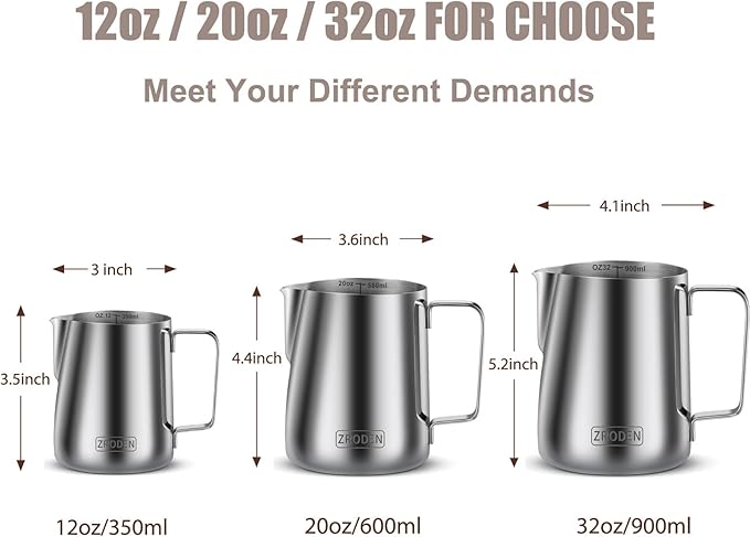 Milk Frothing Pitcher, 20oz Espresso Steaming Pitchers Stainless Steel Cappuccino Coffee Machine Accessories Barista Tools Steamer Froth Pitchers Milk Jug Cup with Decorating Pen Latte Art