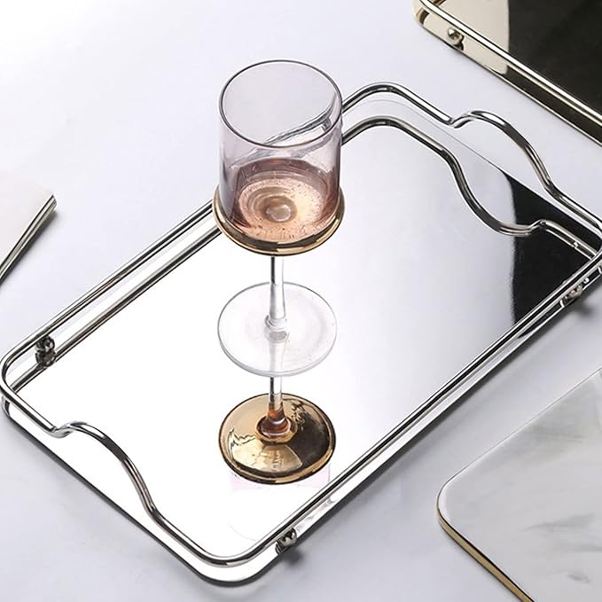 Silver Tray, Stainless Steel Large Rectangle Tray for Home, Living Room, and Commercial Use - for Serving Coffee, Water Cups, and Fruits - Rust-Resistant and Durable