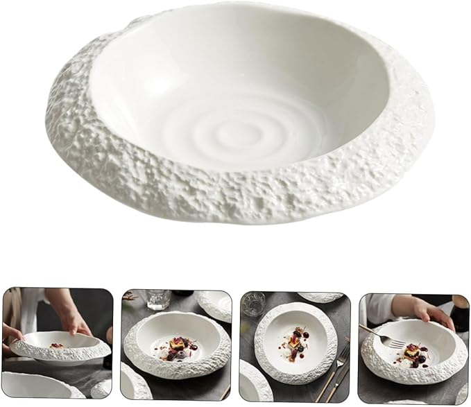 STOBAZA Ceramic Plate with Unique Rock Pattern Decorative Dish for Appetizers Snacks and Salads Elegant Dinnerware for Home and Restaurant Use