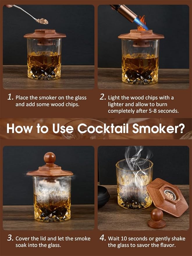 27Pcs Whiskey Smoker Kit with Torch-12 Wood Chips, Ice Ball Mold, Cocktail Smoker Infuser Kit, Old Fashioned Drink Smoker Kit, Birthday Bourbon Whiskey Gifts for Men,Husband,Dad,Him(No Butane)