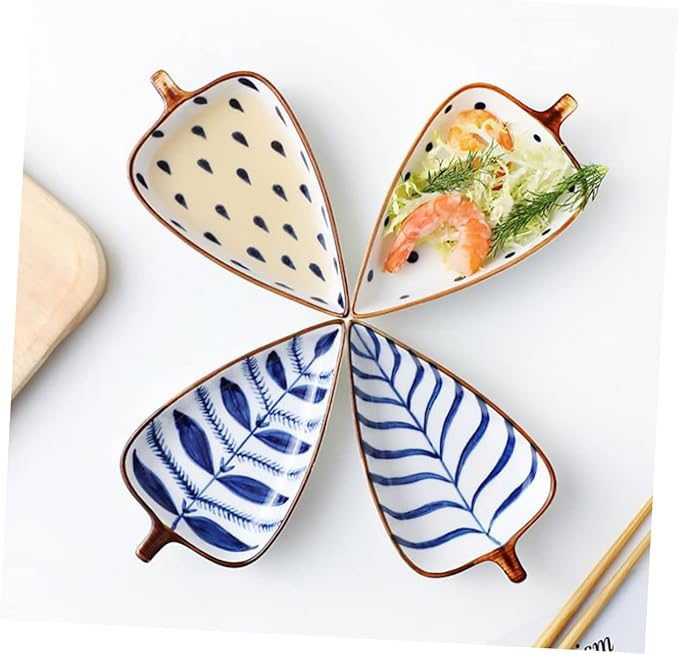Leaf Shaped Ceramic Appetizer Plates Versatile Food Sauce Dish for Condiments Fruits and Snacks for Home Parties Camping and Outdoor Bbq Random Pattern
