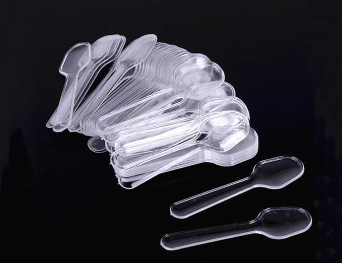 500Pcs 3 Inch Clear Mini Plastic Spoons Disposable Tasting Spoon Scoops for Dessert Ice Cream Appetizer Cake Spices Food Supply