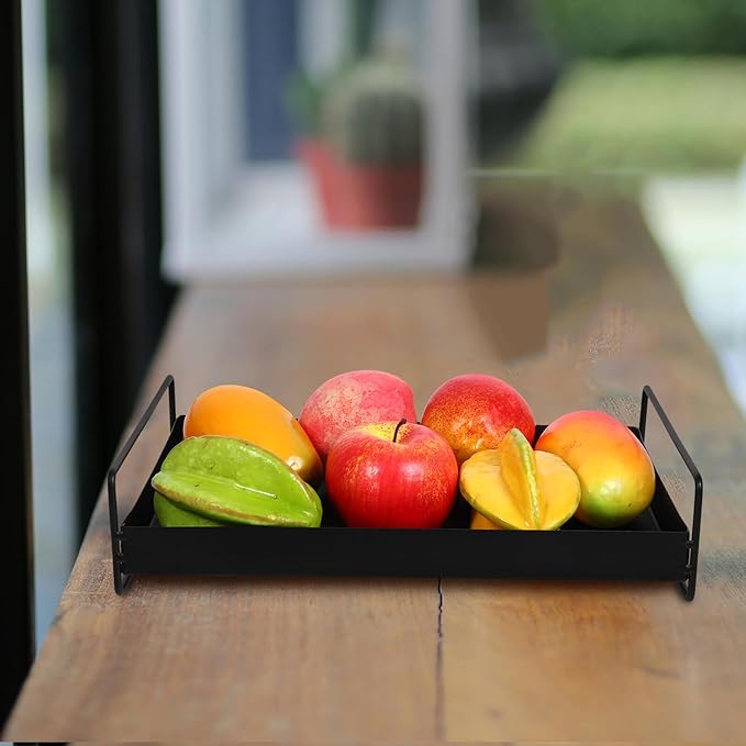 BESPORTBLE Metal Serving Tray with Side Handles for Fruit Snacks Beverage Decorative Coffee Table Organizer Plate Multi-use Display and Serving Platter for Home Office Party
