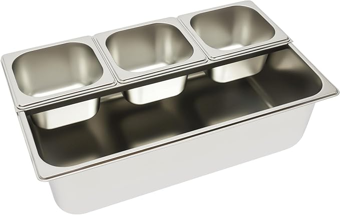 Ice Food Serving Display Tray, 3.59QT Stainless Steel Ice Serving Tray with Clear Roll Top Cover Condiment Dispenser Cooling Food Buffet Dishes