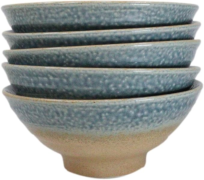 Ebros Gift Artistic Blue River Ao Nagashi Collection Dinnerware Serveware Kitchenware Set Asian Japanese Restaurant Supply (Pack Of 5 Large Ramen Soup Dinner Bowl 40oz)