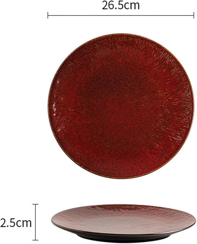 Ceramic Appetizer Plates, Modern Red Round Shallow Plate, Tableware for Appetizers Desserts Pasta, Smooth Glazed, Wedding Birthday Party(Size:26.5 * 26.5 * 2.5CM,Color:B)