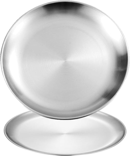 2 PCS Coffee Table Tray, Stainless Steel Serving Tray, Smooth Edges, Wire Drawing Process, Waterproof and Slip Resistant, Multifunctional(Silver,34x2CM/5x0.8IN)