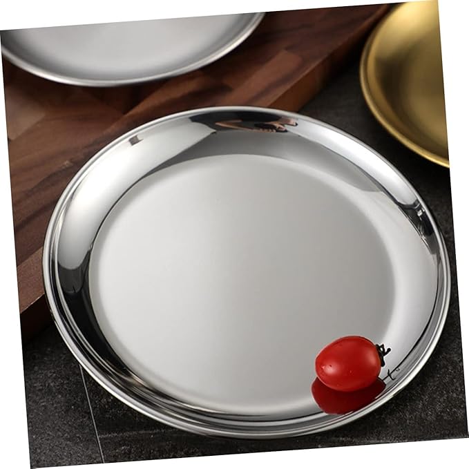 ABOOFAN 1Pc Stainless Steel Thickened Round Tray for Food Serving Matte Finish Versatile Grill Plate for Fruits Cakes and Appetizers for Home Kitchen Restaurants and Cafes