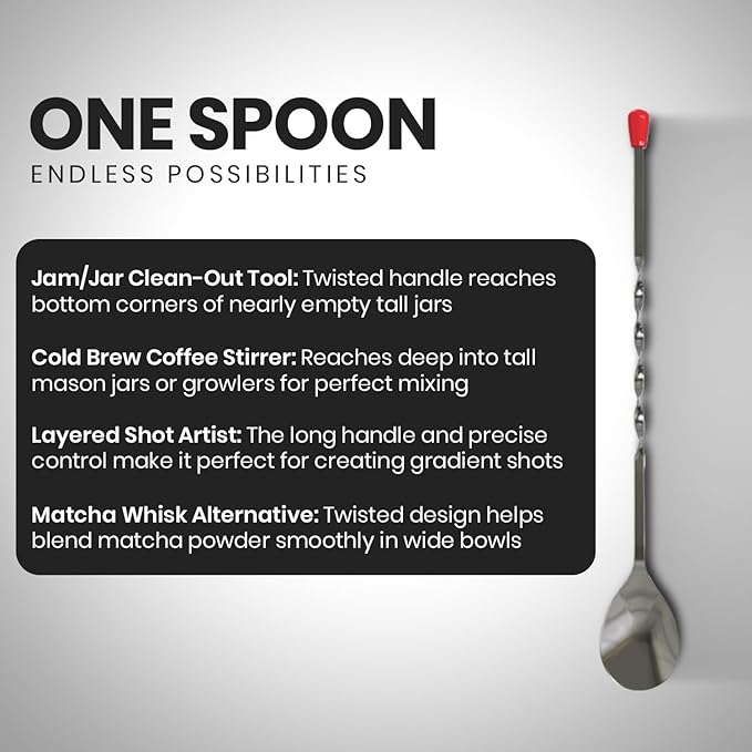 Rattleware 11" Twist Bar Spoon – Stainless Steel Long Handle Cocktail Mixing Spoon with Twisted Stem – Professional Bartender Stirring Spoon for Drinks, Coffee, Tall Glasses & Shakers