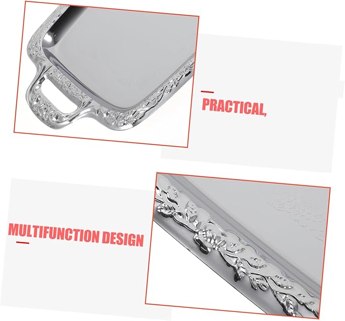 Garneck 2pcs Metal Serving Tray Storage Plate Tableware Tray for Kitchen Living Room Food Storage 15. 35x9. 05 Inch Silver