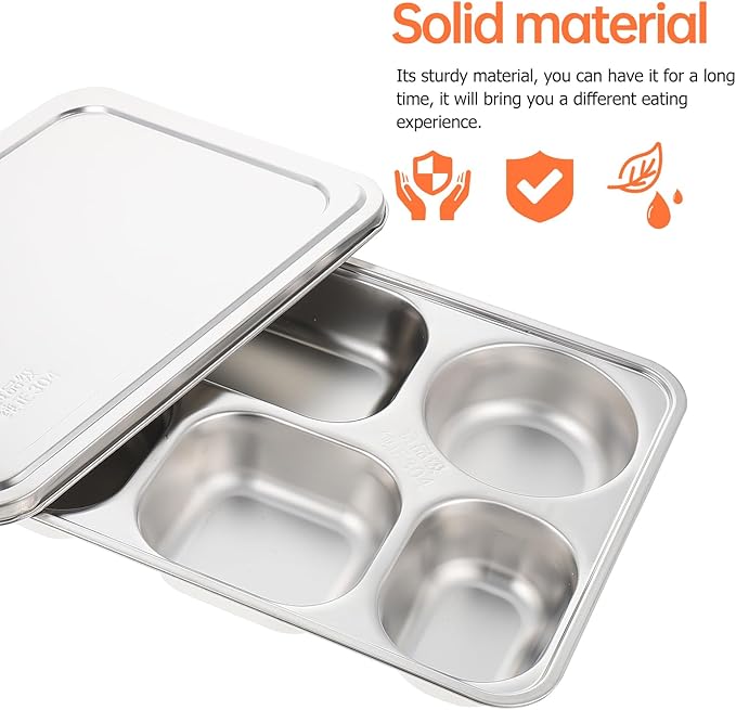 Amosfun Food Divided Tray with Lid 5-Compartment School Cafeteria Dining Plate 11.02X8.66X1.57 Inch Portion Control Serving Tray for Kids and Adults