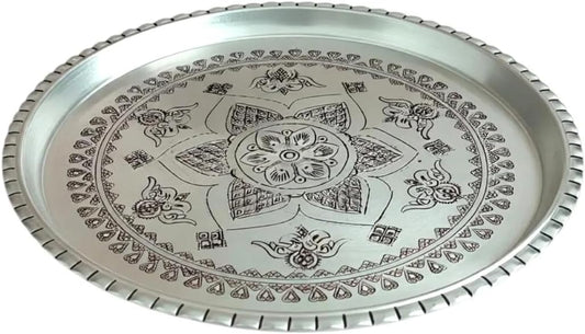 Serving Tray Copper Ottoman Tray 12 Inch Silver Color Decorative Tea Tray for Coffee Table, Kitchen, Living Room, Home Decor - Silver, One Size