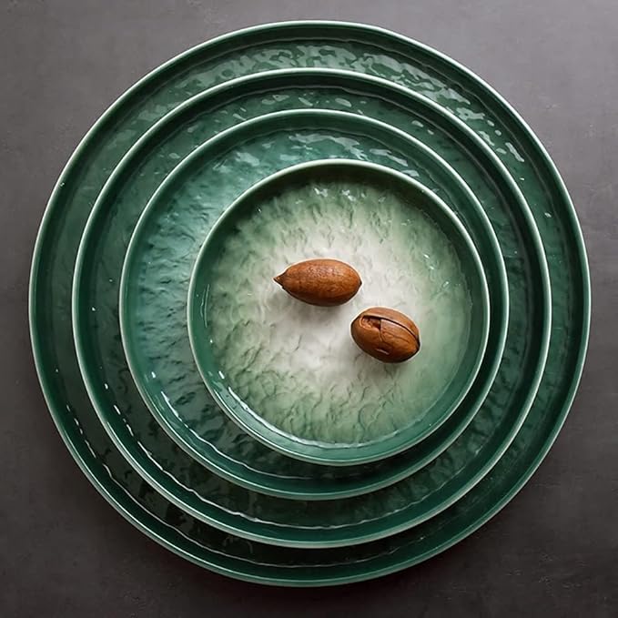Ceramic Dinnerware Set, 11 PCS White Gradient Porcelain Combination, Bump Surface Design Green Plates Set for Family Party,Green,